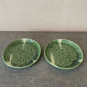 陶器　皿　2枚セット　織部　丸皿　陶芸　和食器　手作り　ハンドメイド