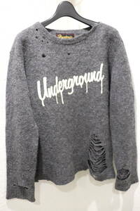 即決 2000年代初頭 HYSTERIC GLAMOUR ヒステリックグラマー Undergroundプリント クラッシュ ダメージ加工 グランジニットセーター F