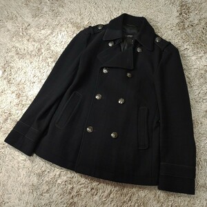 【美品・銀ボタン】BURBERRY BLACK LABEL バーバリーブラックレーベル ピーコート ジャケット ウールコート　メンズ　M 羊毛　ブラック　黒