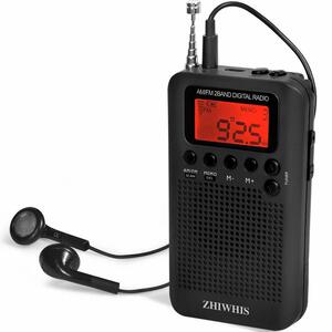 携帯ラジオ ウォーキング おしゃれ ワイドfm対応 プリセット付き スリープ機能 ポケット 単4電池 ZHIWHIS 黒