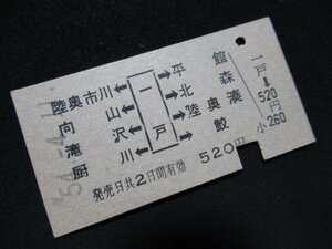 ■国鉄 A型両矢式 陸奥市川・向山・滝沢・厨川←[一戸]→平館・北森・陸奥湊・鮫 520円 S54.4.11