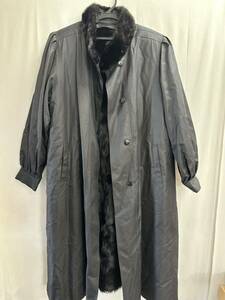 kanebo silk サイズ F 絹100% ファー付き ブラック 黒 レディース コート ロングコート 