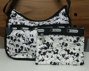 LeSportsac Disney レスポートサック ディズニーコラボ ミッキーラブズミニーショルダー ショルダーバッグ ポーチ ナイロン 黒×白