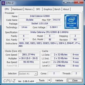 INTEL Celeron G3900 (2.80 GHz) LGA1151 * used normal goods *