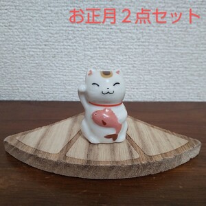  new goods maneki-neko ... cat sea bream Thai cat cat fan . New Year interior objet d'art wooden stand pcs pedestal miniature ornament New Year decoration .. thing 
