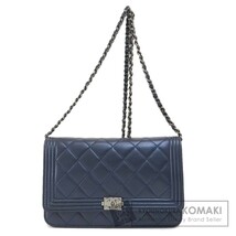 CHANEL シャネル チェーンウォレット ボーイシャネル シルバー金具 長財布（小銭入れあり） ラムスキン レディース 中古_画像1