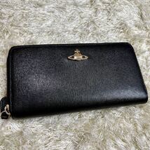 美品●Vivienne Westwood ヴィヴィアンウエストウッド メンズ ラウンドファスナー ジップ オーブ 古銭入れ 本革 ブラック ロゴ_画像1