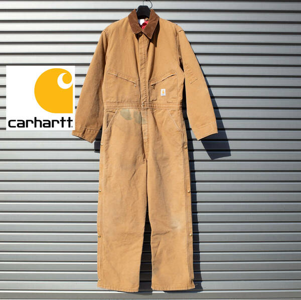 44 / Carhartt カーハート オールインワン ツナギ ダック地 コットン ワーク キャメル 中綿 キルティング 秋冬 作業着 ストリート