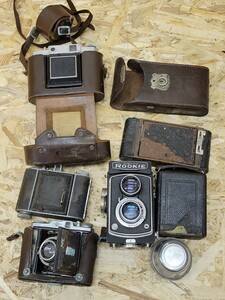 D 当時物 古いフィルムカメラ 他7点まとめて 蛇腹カメラ 二眼レフカメラ ヤシカ コダック MINOLTA TELE ROKKOR 4.8/100 カメラレンズ 