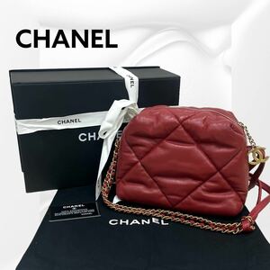 高級 箱保存袋ギャラ付き CHANEL シャネル ２８番台 ココマーク レッド ラムスキン マトラッセ チェーン ショルダーバッグ