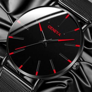 高級ファッションメンズミニマリスト腕時計超薄型黒ステンレススチールメッシュバンド腕時計メンズビジネスカジュアルアナログクォーツ時
