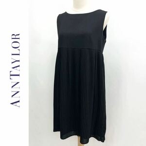 ANN TAYLOR アンテイラー ノースリーブ ワンピース ドレス USA製 プリーツ シンプル ブラック 黒 サイズ8 L パーティ お呼ばれ