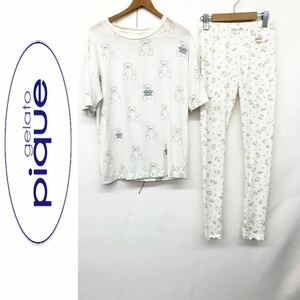 gelato pique ジェラートピケ 2点セット まとめ売り くま ベア Tシャツ ひつじ レギンス ルームウェア 部屋着 パジャマ ホワイト系 F