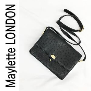 Maylette LONDON オーストリッチ　レザー　ショルダーバッグ ゴールド金具　レトロ　ブラック　黒