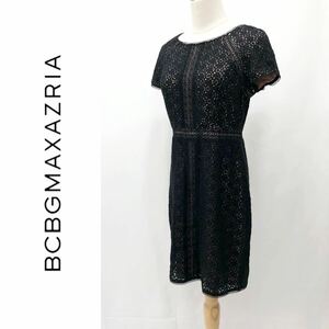 BCBG MAXAZRIA ビーシービージーマックスアズリア ワンピース ドレス ひざ丈 レース 半袖 ストレッチ パーティー セレモニー ブラック系 6