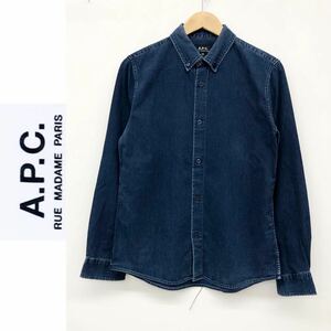 A.P.C. アーペーセー メン長袖 デニムシャツ ボタンダウン コットン100% 綿 トップス インディゴ サイズXS 紳士