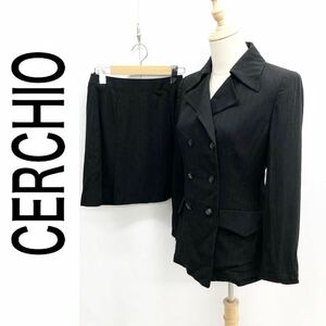 CERCHIO セルッチオ スーツ セットアップ レトロ バブル ジャケット ダブル 総裏地 スカート ストライプ ブラック 黒 S