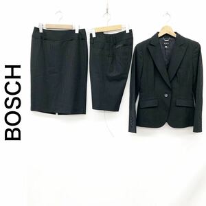 BOSCH ボッシュ スーツ セットアップ 3点セット ジャケット 総裏地 スカート シャドーストライプ ブラック 黒 サイズ38 M