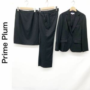 Prime Plum プライムプラム スーツ セットアップ 3点セット ジャケット 背抜き パンツ スカート シンプル 無地 ブラック 黒 11号 L