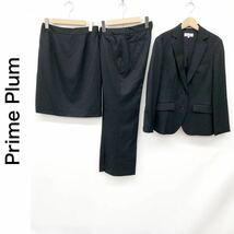 Prime Plum プライムプラム スーツ セットアップ 3点セット ジャケット 背抜き パンツ スカート シンプル 無地 ブラック 黒 11号 L_画像1