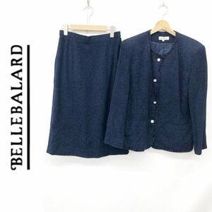 BELLEBALARD ベルバラール スカートスーツ セットアップ ノーカラー 総裏地 刺繍 パーティー セレモニー ネイビー 紺 サイズ13 XL