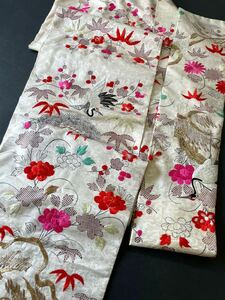 アンティーク着物◆希少　江戸時代　小袖　鶴　梅　古布　古裂　刺繍　帯仕立て　リメイク材料　きものさらさ奈良店