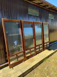 *23 old wooden fittings type board glass antique .... fittings 4 sheets . door reform repair repair direct pick up limitation!735x1775