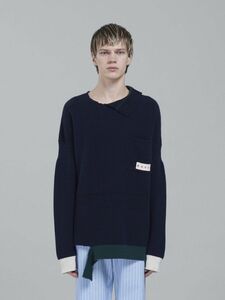 MARNI オーバーサイズ ニット ダメージ 48 ネイビー マルニ