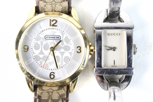 【ト足】COACH コーチ CA.13.7.34.0645 GUCCI グッチ 6800L 腕時計 2本セット CC柄ベルト バングル クオーツ CE416LLL69