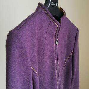 新品 ピエールカルダン pierre cardin ジャケット ウール スーツ 上着 紫 パープル からし色 ファスナー ステッチ 日本製 高島屋 百貨店