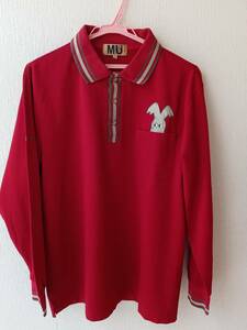 M.U.SPORTS　ミエコウエサコ　ゴルフウエア　お洒落な長袖ポロシャツ　サイズ50　赤系　未使用品　日本製