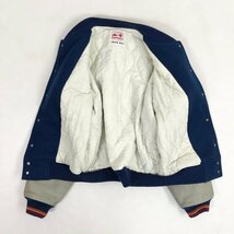 ▲ 古着 POSH BOY ポッシュボーイ 80s 90s ヴィンテージ 袖 レザー 切替 スタジャン ブルゾン フリーサイズ 紺 フリーサイズ 1.49㎏_画像3