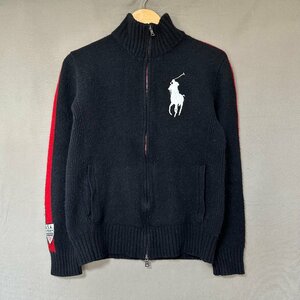 ■Polo by RALPH LAUREN ポロラルフローレン ジャケット 厚手 ニット ウール ビッグポニー サイズM ブラック レッド■