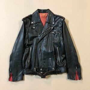 ★vintage 80~90年代 ライダース 革ジャン ダブル レザージャケット ベスト 袖取り外し可能 ブラック サイズL ヴィンテージ 1.38kg★