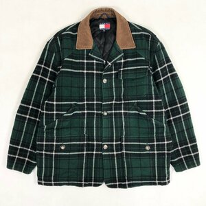 ▲【古着】TOMMY HILFIGER トミーヒルフィガー 90s ヴィンテージ チェック柄 バブアー ジャケット コート グリーン サイズSP メンズ 1.42㎏