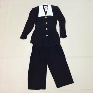 ■LESLIE FAY レスリーフェイ 襟付きジャケット パンツ セットアップ レディース USA size７ ブラック系