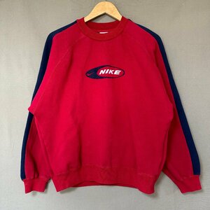 ■NIKE ナイキ ヴィンテージ 90s トレーナー トップス スウェット 銀タグ ビッグロゴ 裏起毛 メンズ サイズL レッド■