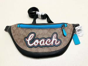 ●COACH コーチ ウエストポーチ ボディバッグ ベルトバッグ E1957 F76795 レザー シグネチャー 総柄 ブルー/ブラック メンズ 0.46kg●