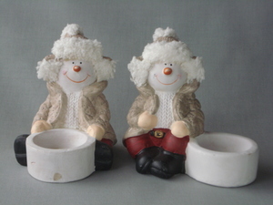 スノーマン キャンドルホルダー〈２個〉 SNOWMAN Candle Holder GILDE Handwork/ロウソク立て/ 小物入れ