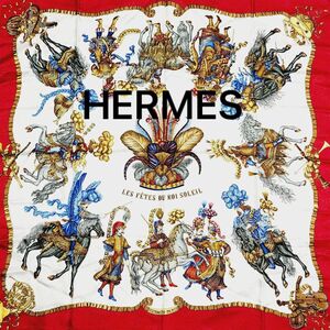 ★HERMES★ スカーフ 大判 カレ 太陽王の祝典 シルク レッド ケース付