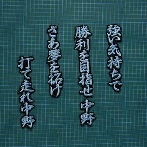 送料無料 中野 応援歌 水色/黒 刺繍 ワッペン 阪神タイガース 阪神 応援 ユニフォームに