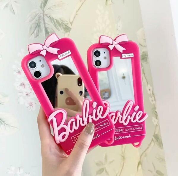 a44★新品未使用★レディース iPhone11 ケース カバー バービー 背面ミラー かわいい ピンク barbie スマホ アクセサリー アイフォン