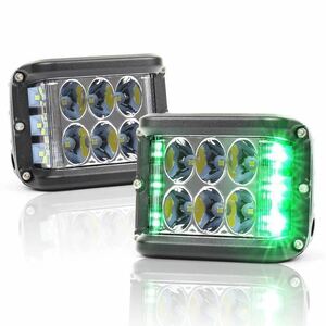 LED作業灯 ストロボライト付き グリーン 30W 2個セット 回転灯 重機 ホイールローダー トラクター など