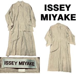 未使用アウトレット90年代イッセイミヤケISSEY MIYAKEリネン長袖シャツ・コート★ベージュ★M