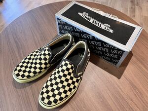 【当時物激レア】 ESTNATION × VANS 別注 スリッポン スウェード地 ゴールデン チェッカーフラッグ柄 / バンズ スリップオン 金 黒 27.0cm