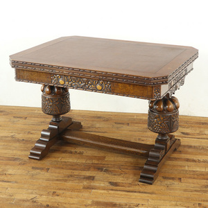 見惚れるような美しい彫刻 ブルボーズレッグ 伸長式ダイニングテーブル オーク材の上質な木目 イギリス　アンティークフレックス　58036