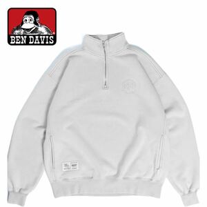 【BEN DAVIS(ベンデイビス)】 CIRCLE LOGO FADED HALF ZIP / 製品ブリーチ加工 刺繍 ロゴ ピスネーム ハーフジップ スウェット