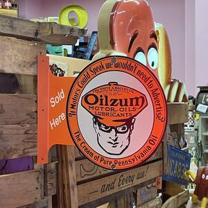 OILZUM ラウンド フランジ サイン 看板 メタル ブリキ 垂直 壁面 店舗 アドバタイジング オイルザム