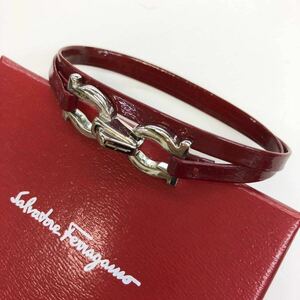 中古 フェラガモ ダブルトゥール ブレスレット Salvatore Ferragamo エナメルレザー ガンチーニ ワインレッド レディース 139599