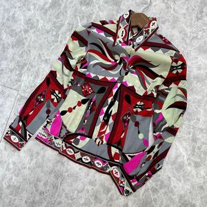 1 @ イタリア製 '洗礼されたデザイン'『EMILIO PUCCI エミリオプッチ』 長袖 SILK混 プッチ柄 ボタンシャツ 42 レディース 婦人服 トップス